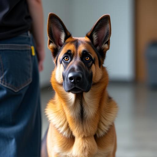 トレーナーの指示を待つジャーマンシェパード